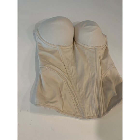 Vintage Beige Strapless Longline Corset Bustier With Hook & Eye Back Closure Str - Picture 2 of 7